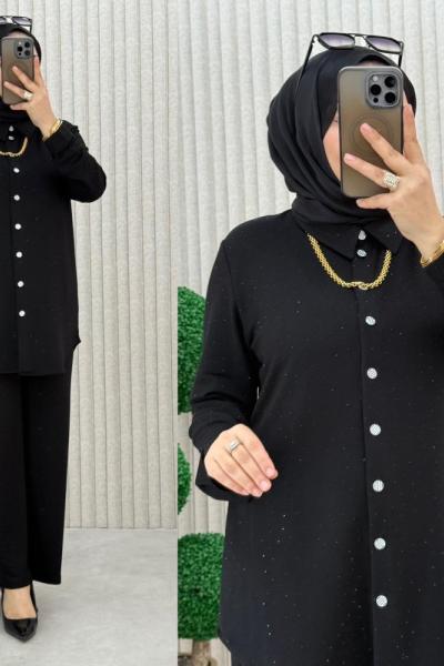 Ziynet Pantolonlu Takım (Siyah Taşlı) Siyah Taş