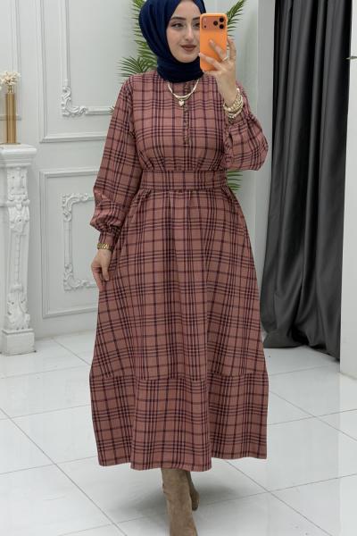 Ekose Elbise Kırmızı