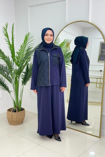 AMBER CEKETLİ ELBİSE - LACİVERT